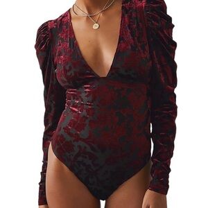 Free People Bodysuit Intimately Free Magic Hour Velvet Maroon Small